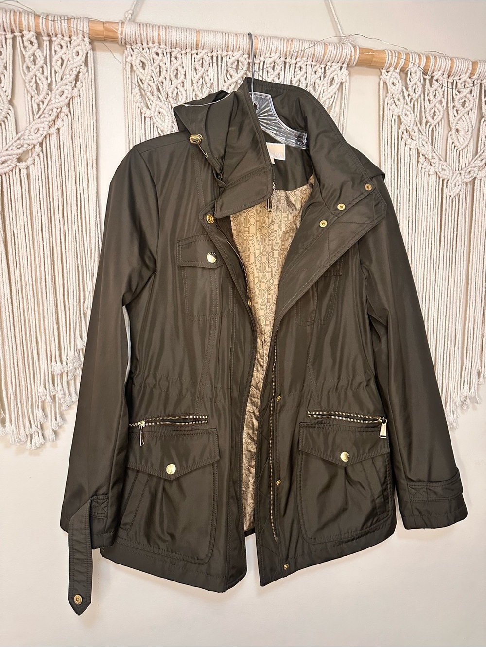 Michael Kors Olive Green Utility Jacket with Gold Hardware